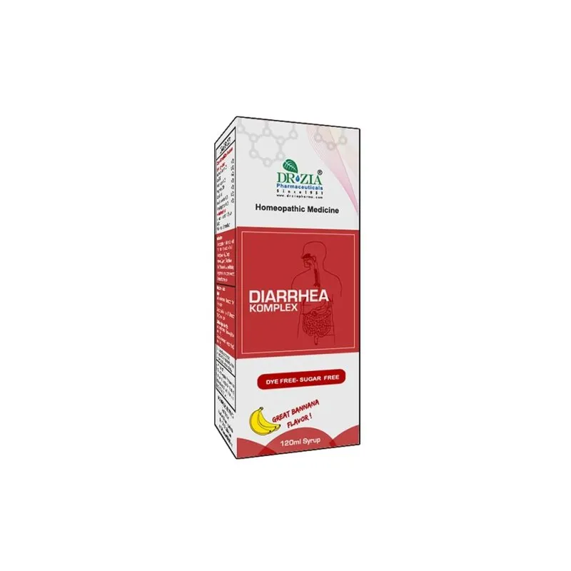 Diarrhea Komplex by Dr Zia Pharma, product pack centered on a white background