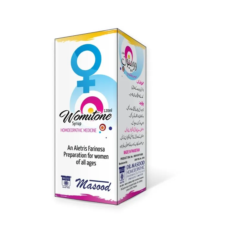 Womitone Syrup by Dr. Masood, original product packaging on a white background