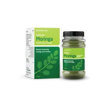 Moringa Leaf Extract Powder by Paul Brooks, product pack on a white background