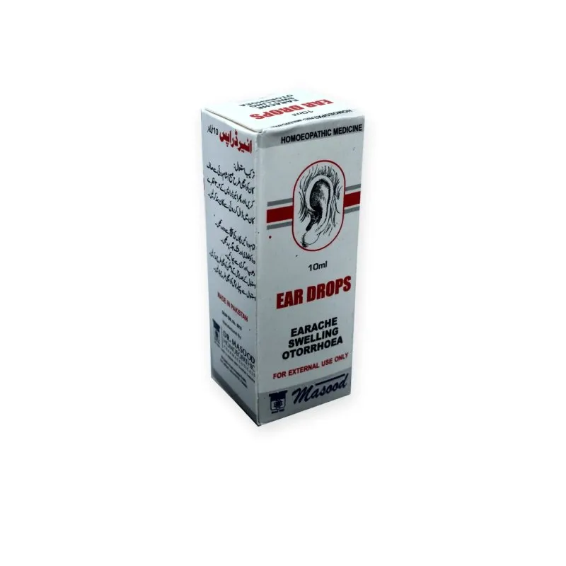 Ear Drops by Dr. Masood, original product packaging on a white background