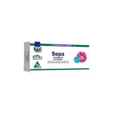 Sepa Compound Tablets homeopathic tablets on a pure white background