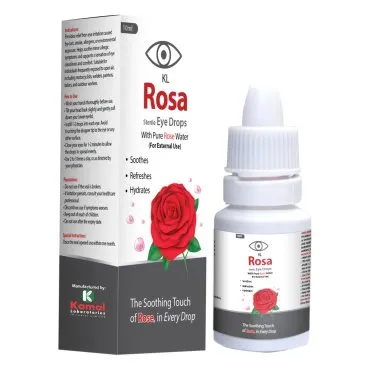 KL Rosa Eye Drops (Sterile) 10 ml, Kamal Laboratories product pack on a white background