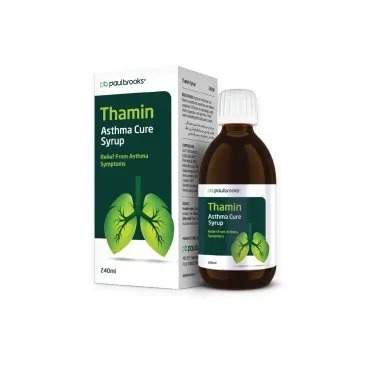 Thamin Asthma Cure Syrup by Paul Brooks, product pack on a white background