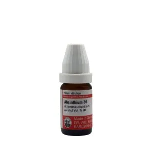 Absinthinum 10ml homeopathic dilutions and mother tincture bottle or pack on white background