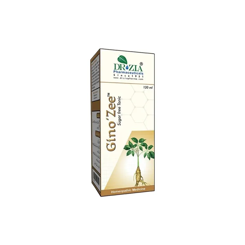 Gino Zee by Dr Zia Pharma, product pack centered on a white background