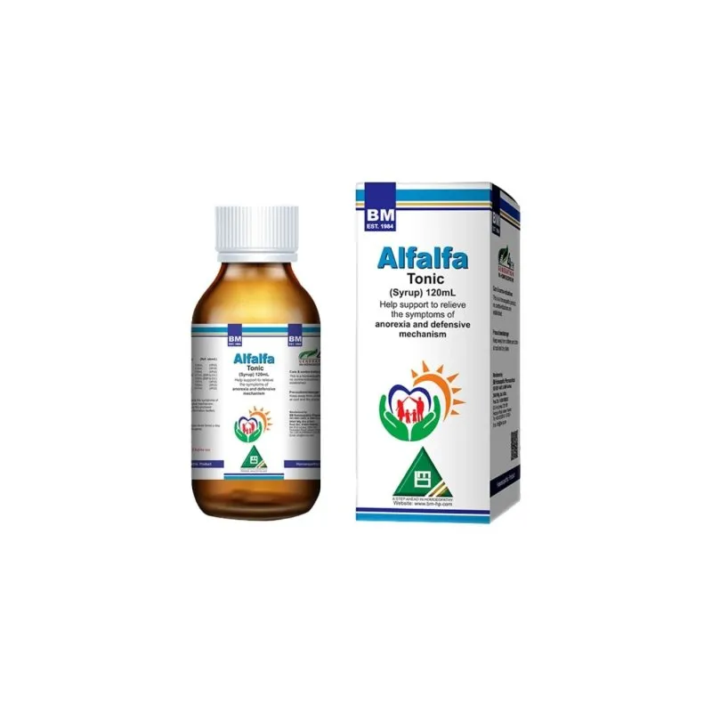 BM Alfalfa Tonic homeopathic syrup on a pure white background