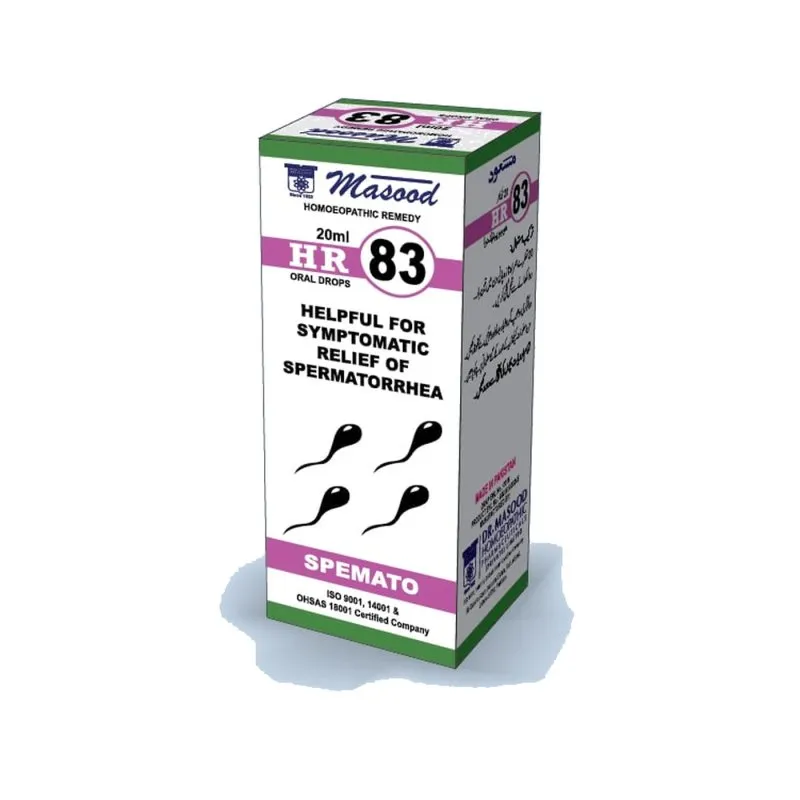 Dr. Masood HR-83 Spemato homeopathic drops 20 ml product package on a white background