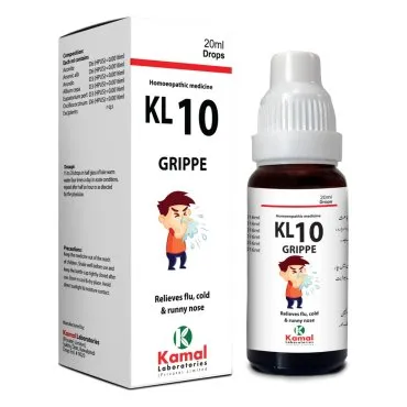 KL 10 (GRIPPE ) 20 ml, Kamal Laboratories product pack on a white background