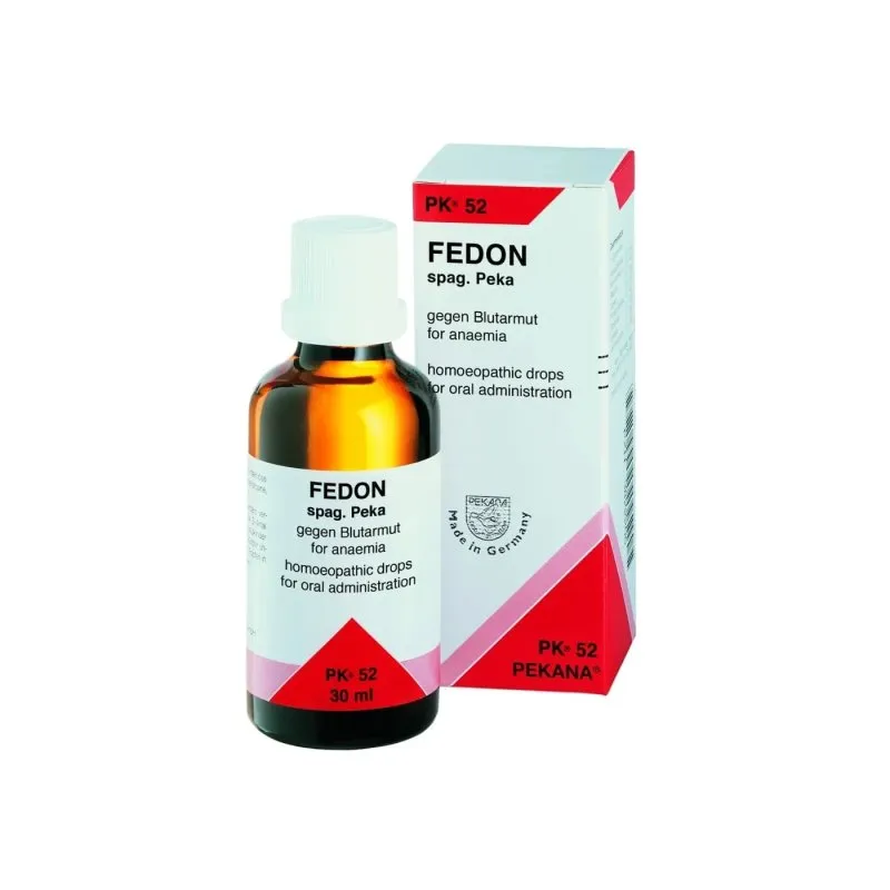 Pekana PK 52 FEDON (FERRODONA) Drops, 30 ml homeopathic drops, original product packaging