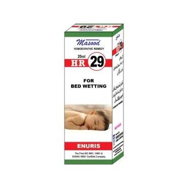 Dr. Masood HR-29 Enuris homeopathic drops 20 ml product package on a white background