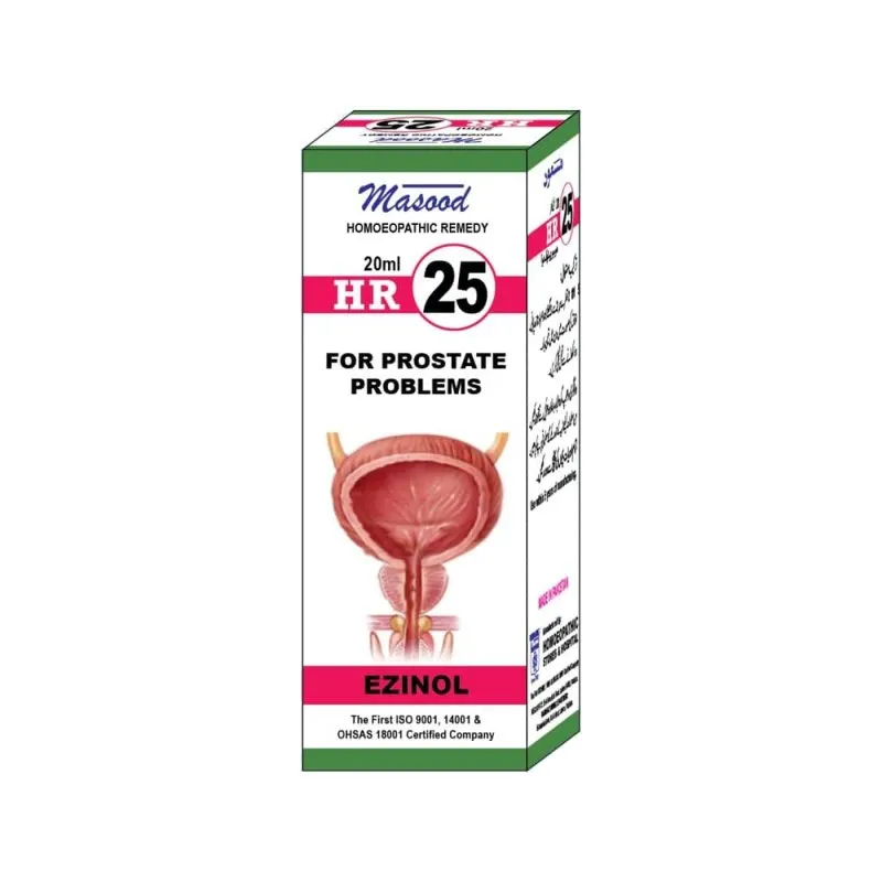Dr. Masood HR-25 Ezinol homeopathic drops 20 ml product package on a white background