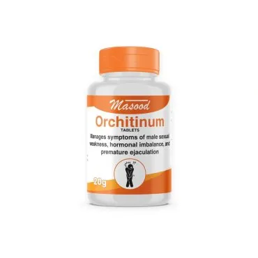 Orchitinum Tablets by Dr. Masood, original bottle on a white background