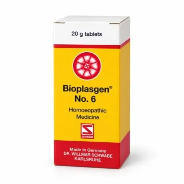 Bioplasgen No. 6 20g homeopathic combination tablets by Dr. Willmar Schwabe on a pure white studio background