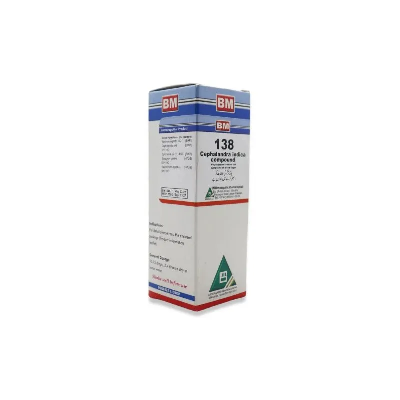 BM 138 Drops homeopathic drops by BM Homoeopathic Pharmaceuticals on a pure white background