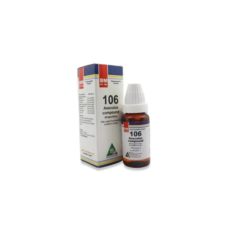 BM 106 Drops homeopathic drops by BM Homoeopathic Pharmaceuticals on a pure white background
