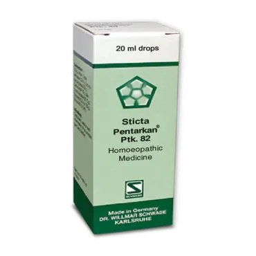 Sticta Pentarkan Ptk. 82 20ml Drops by Dr. Willmar Schwabe, original homeopathic packshot on white background