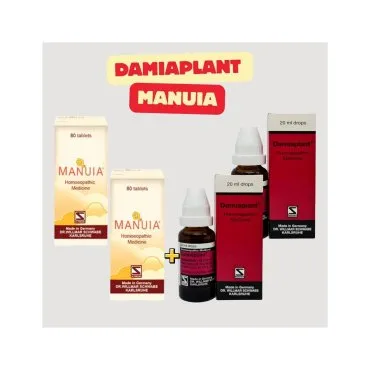 Damiaplant + Manuia Power Course as shown on the label homeopathic product bottle or pack on white background