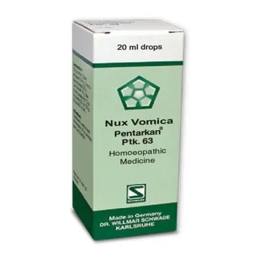 Nux vomica Pentarkan Ptk. 63 20ml Drops by Dr. Willmar Schwabe, original homeopathic packshot on white background