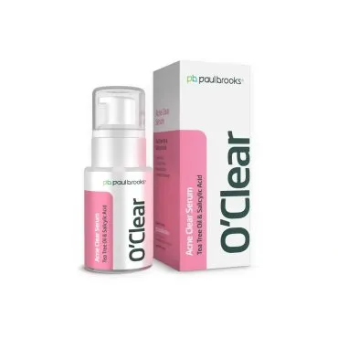 O'Clear Acne Clear Serum by Paul Brooks, product pack on a white background
