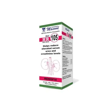 Dr. Masood HR-105 Renofix homeopathic drops 20 ml product package on a white background