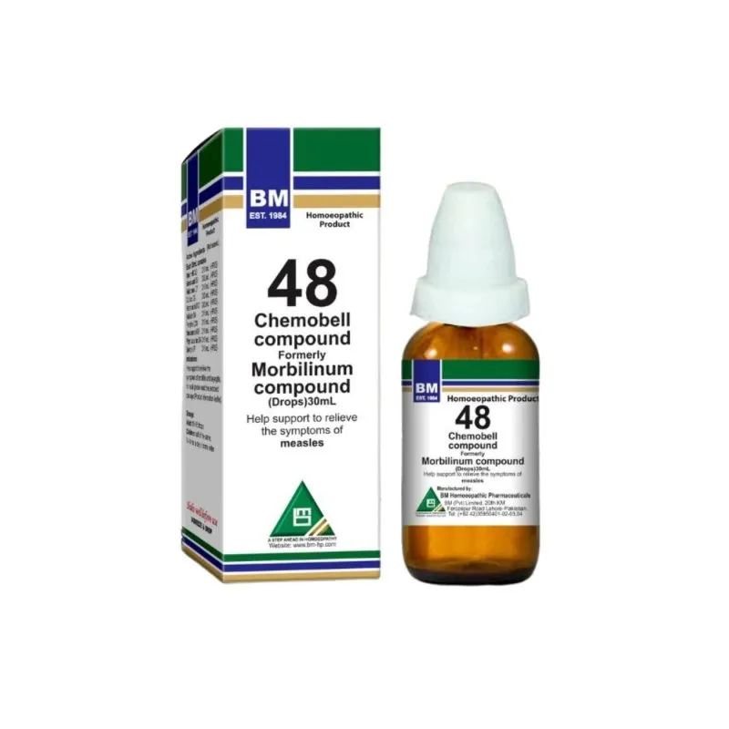 BM 48 Drops homeopathic drops on a pure white background