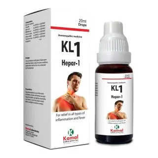 KL 1 Hepar-1 Drops 20 ml, Kamal Laboratories product pack on a white background