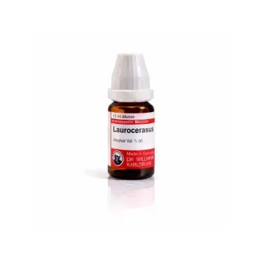 Laurocerasus 10ml homeopathic dilutions and mother tincture bottle or pack on white background