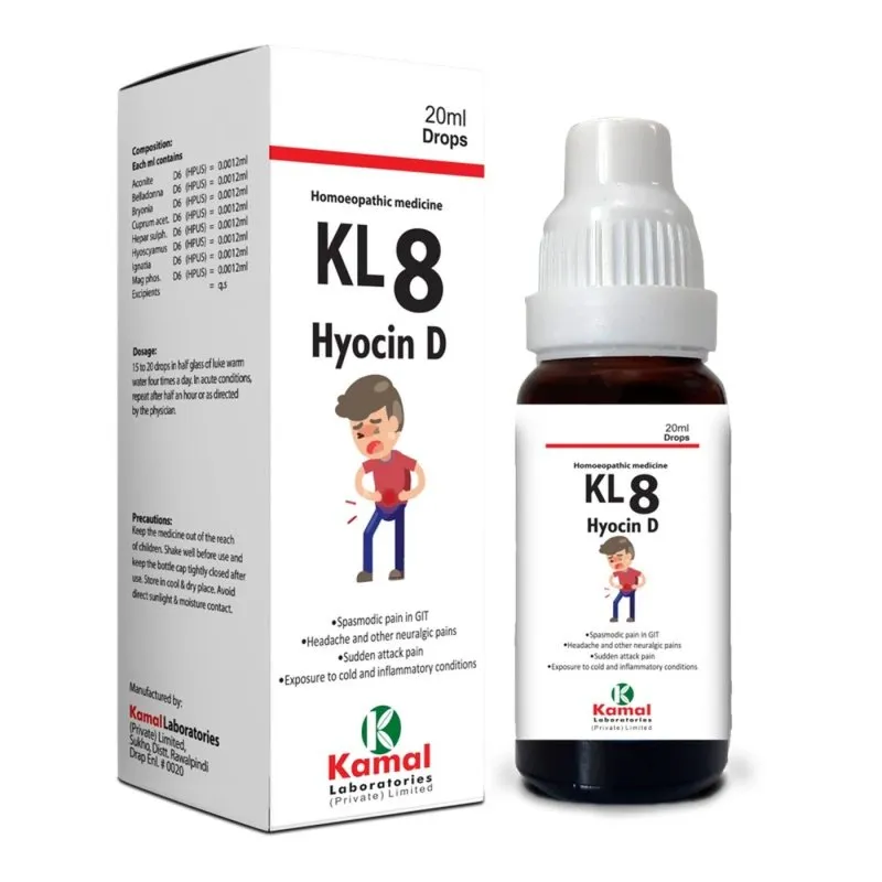 KL 8 (HYOSCIN- D) 20 ml, Kamal Laboratories product pack on a white background