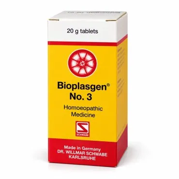 Bioplasgen No. 3 20g homeopathic combination tablets by Dr. Willmar Schwabe on a pure white studio background