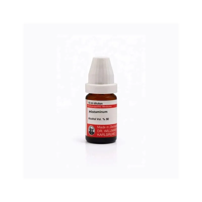 Histaminum 10ml liquid homeopathic dilution bottle or pack on white background