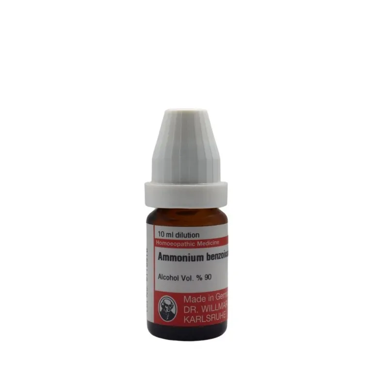 Ammonium Benzoicum - Ammonium Benz 10ml liquid homeopathic dilution bottle or pack on white background