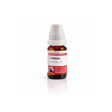 Lachesis 10ml liquid homeopathic dilution bottle or pack on white background