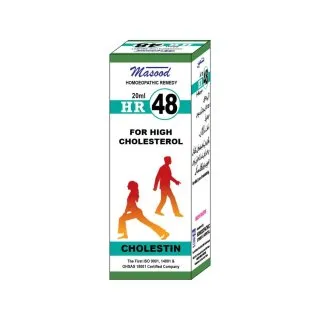 Dr. Masood HR-48 Cholestin homeopathic drops 20 ml product package on a white background