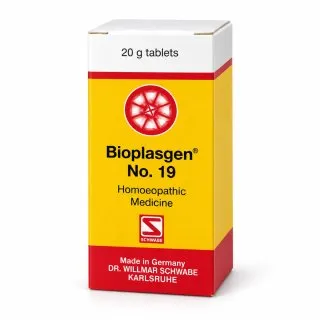 Bioplasgen No. 19 20g homeopathic combination tablets by Dr. Willmar Schwabe on a pure white studio background