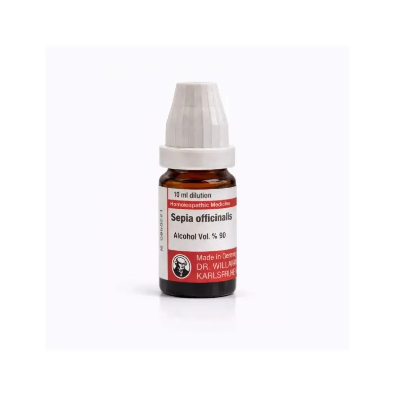 Sepia Officinalis 10ml liquid homeopathic dilution bottle or pack on white background