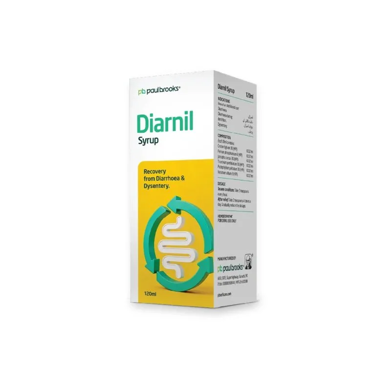 Diarnil Syrup by Paul Brooks, product pack on a white background