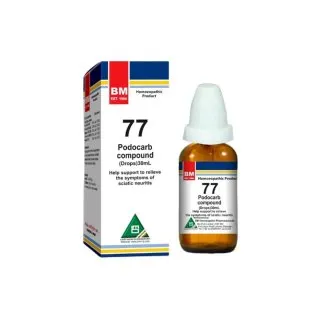 BM 77 Drops homeopathic drops on a pure white background