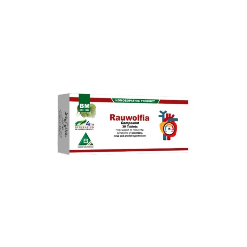 BM Rauwolfia Tablets homeopathic tablets on a pure white background