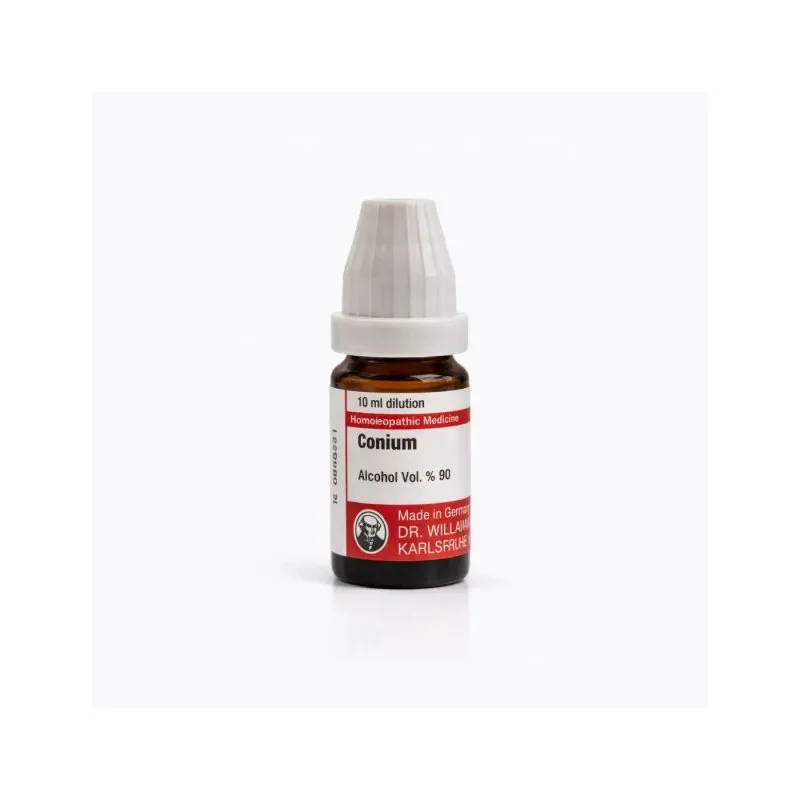 Conium 10ml homeopathic dilutions and mother tincture bottle or pack on white background