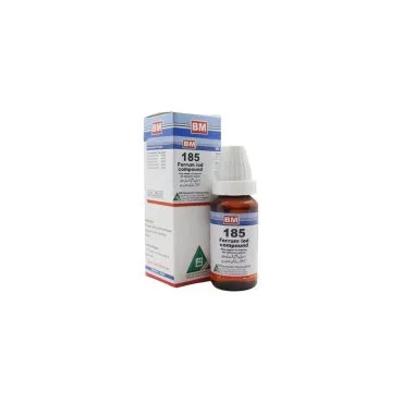 BM 185 Drops homeopathic drops by BM Homoeopathic Pharmaceuticals on a pure white background