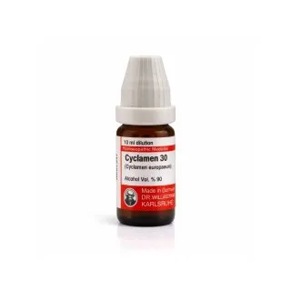 Cyclamen Europaeum 10ml liquid homeopathic dilution bottle or pack on white background