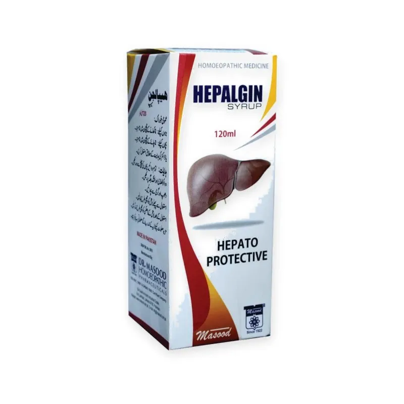 Hepalgin Syrup by Dr. Masood, original product packaging on a white background