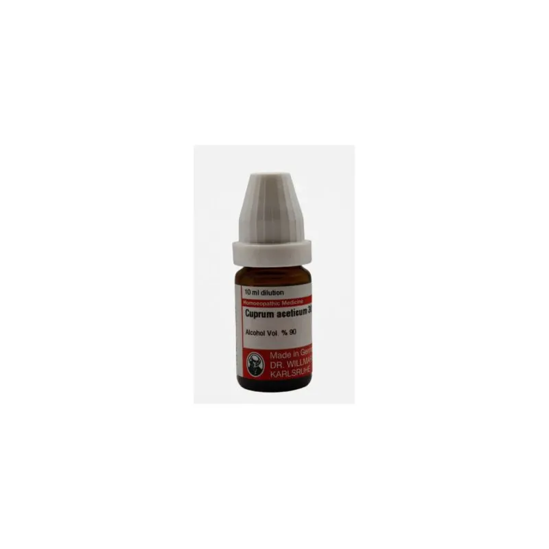 Cuprum Aceticum 10ml liquid homeopathic dilution bottle or pack on white background