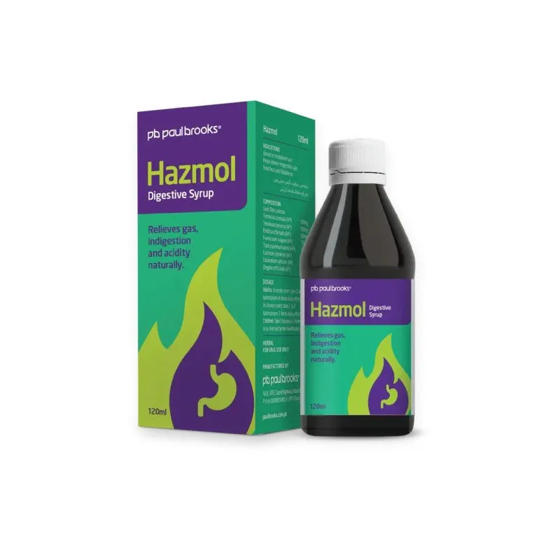 Hazmol Syrup by Paul Brooks, product pack on a white background