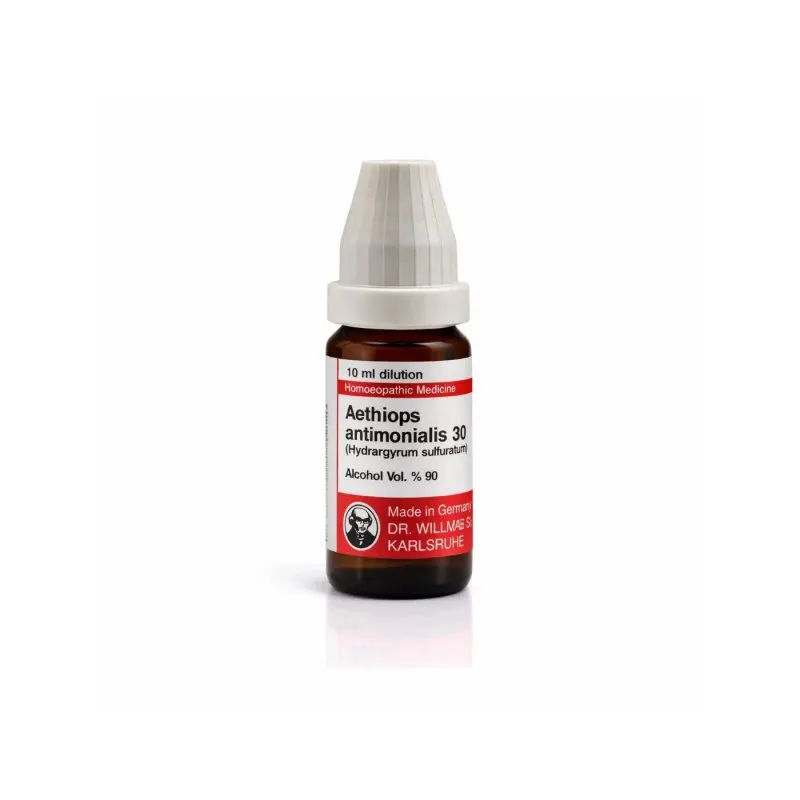 Aethiops Antimonialis 10ml liquid homeopathic dilution bottle or pack on white background