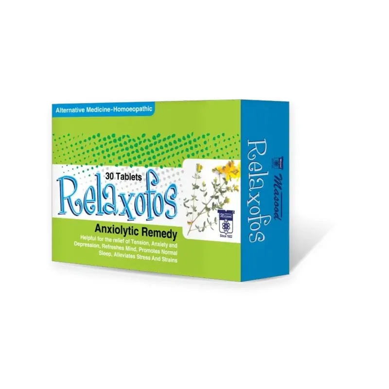Relaxofos Tablets by Dr. Masood, original product packaging on a white background