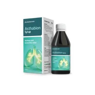 Asthabion Syrup by Paul Brooks, product pack on a white background