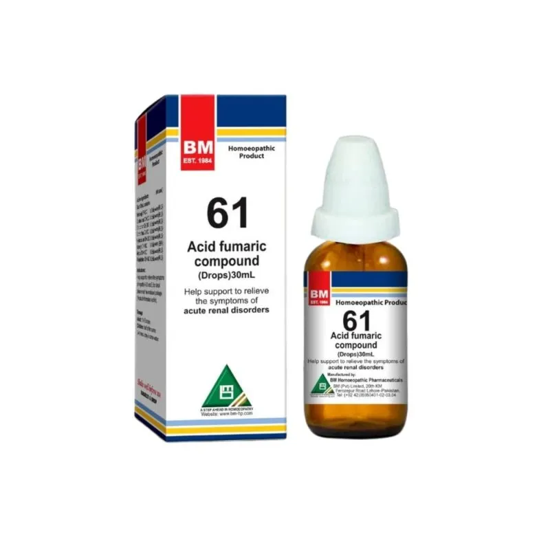 BM 61 Drops homeopathic drops on a pure white background