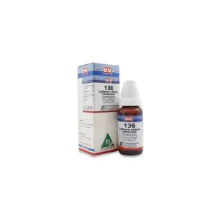 BM 136 Drops homeopathic drops by BM Homoeopathic Pharmaceuticals on a pure white background