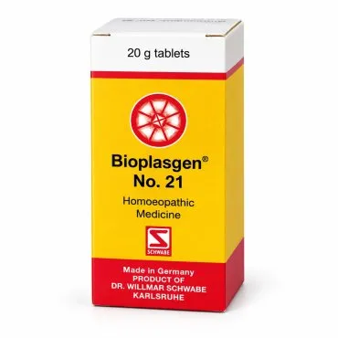 Bioplasgen No. 21 20g homeopathic combination tablets by Dr. Willmar Schwabe on a pure white studio background